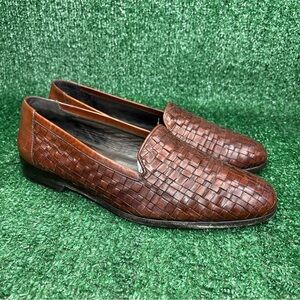 Bragano Shoes Loafers Mens 8.5 M Brown Woven Leather Upper Dress Made Italy